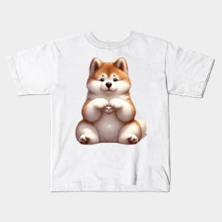 Valentine Akita Dog Giving Heart Hand Sign Kids T-Shirt